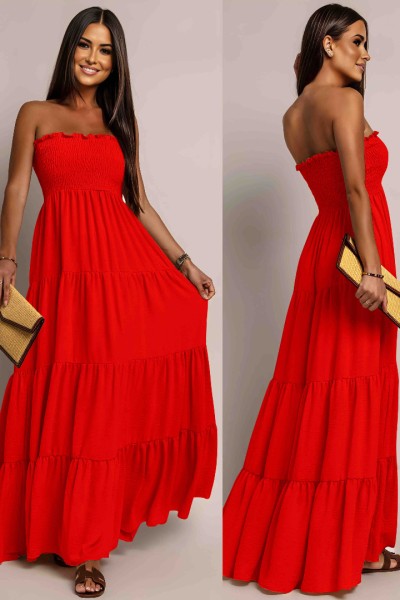 0365 Μάξι φόρεμα Strapless Classic Κόκκινο
