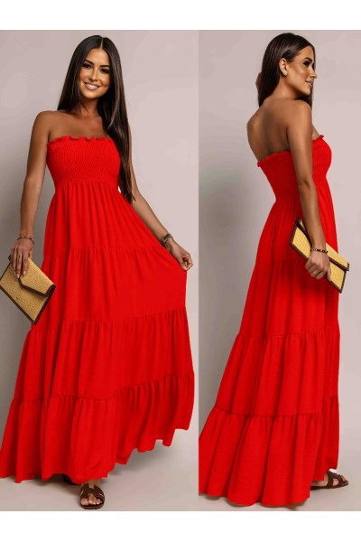 0365 Μάξι φόρεμα Strapless Classic Κόκκινο
