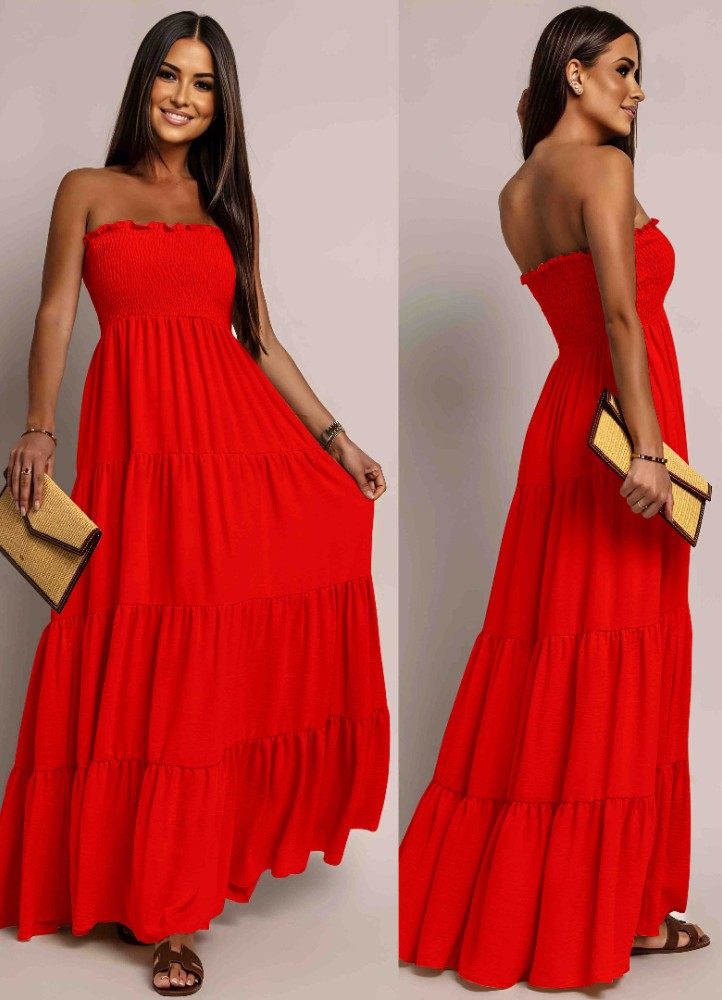 0365 Μάξι φόρεμα Strapless Classic Κόκκινο