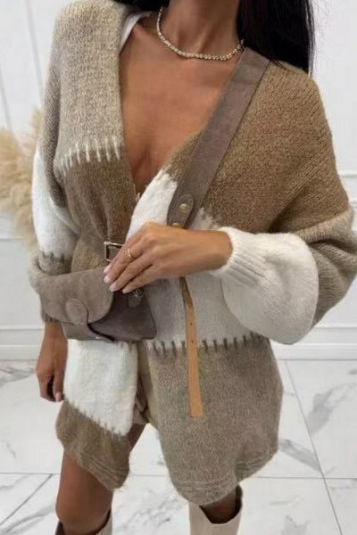 21459 Ζακέτα πλεκτή Long blazer Μπεζ