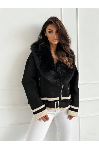 21361 Μπουφάν Suede Fur Style Μαύρο