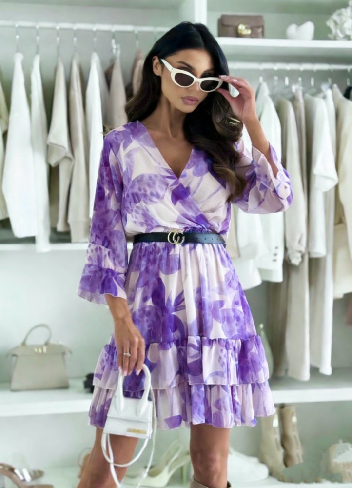 0419 Φόρεμα mini Floral Μωβ
