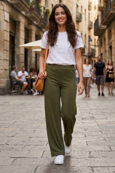 19647 Παντελόνα Wide Style Χακί