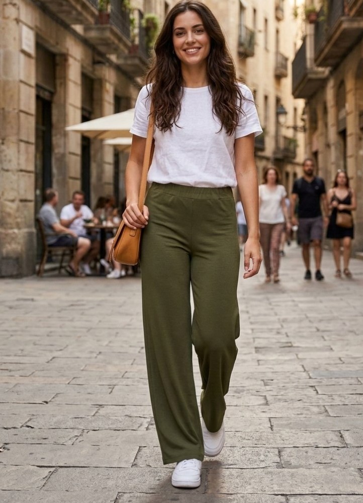 19647 Παντελόνα Wide Style Χακί