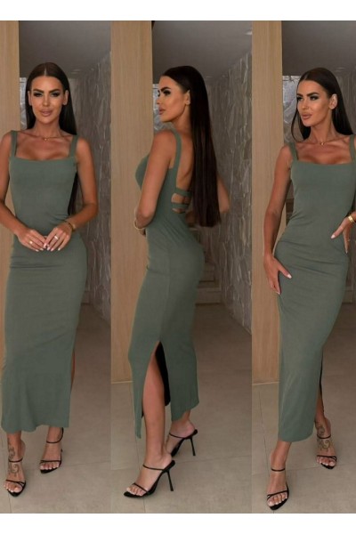  0376 Μάξι φόρεμα τιραντέ Χακί