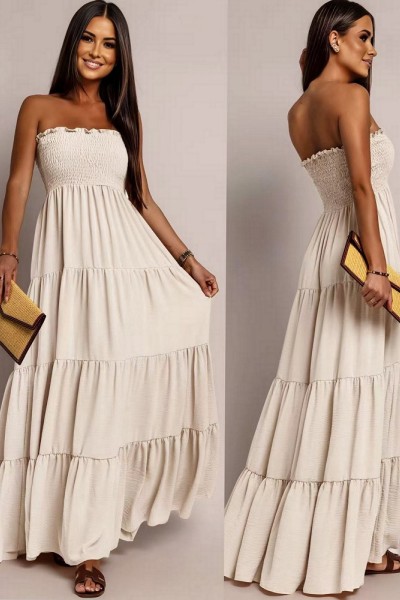 0365 Μάξι φόρεμα Strapless Classic Μπεζ