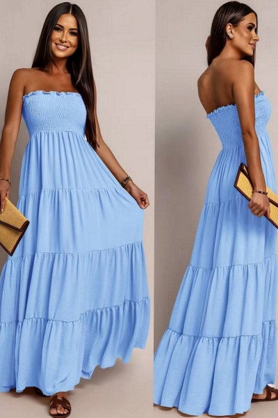0365 Μάξι φόρεμα Strapless Classic Γαλάζιο