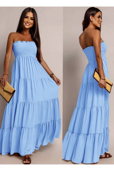 0365 Μάξι φόρεμα Strapless Classic Γαλάζιο