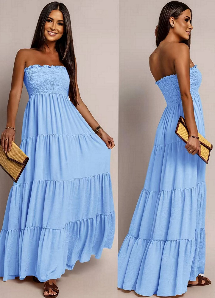 0365 Μάξι φόρεμα Strapless Classic Γαλάζιο