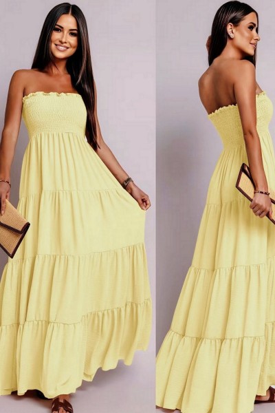 0365 Μάξι φόρεμα Strapless Classic Κίτρινο