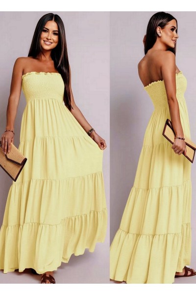 0365 Μάξι φόρεμα Strapless Classic Κίτρινο