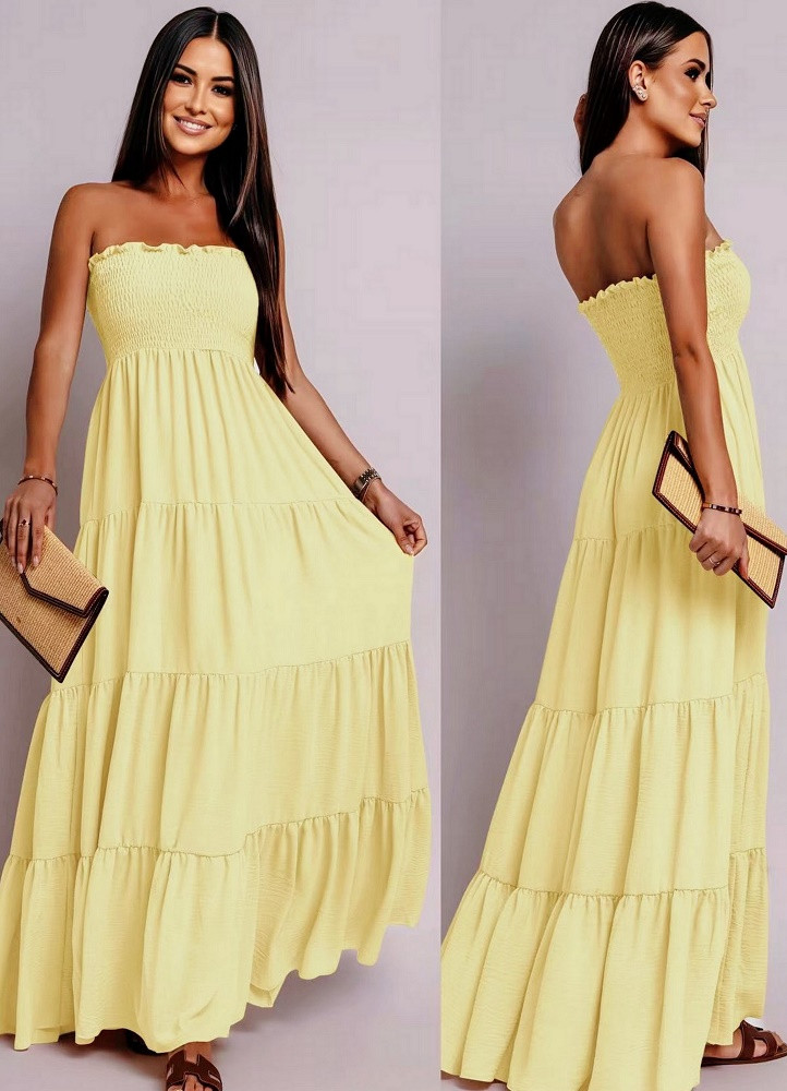 0365 Μάξι φόρεμα Strapless Classic Κίτρινο