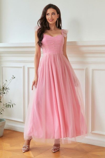 0330 Φόρεμα Maxi Romantic Nude Ροζ