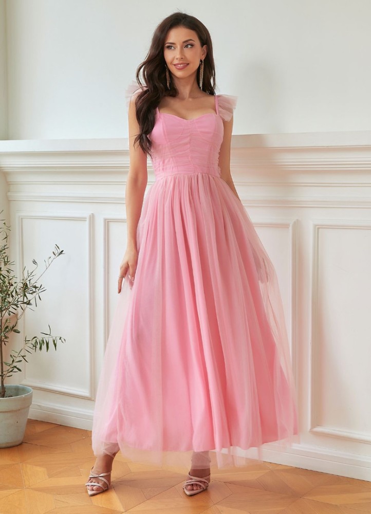 0330 Φόρεμα Maxi Romantic Nude Ροζ