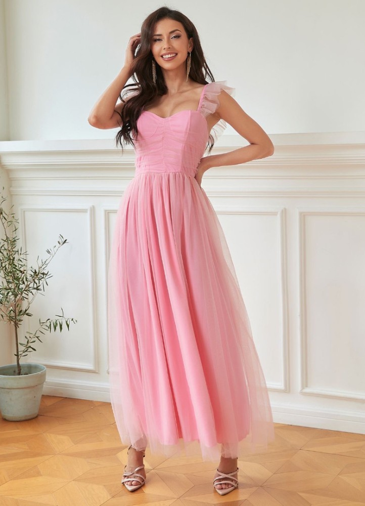 0330 Φόρεμα Maxi Romantic Nude Ροζ