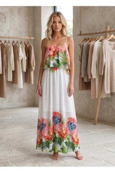 0298 Μάξι φόρεμα floral Λευκό