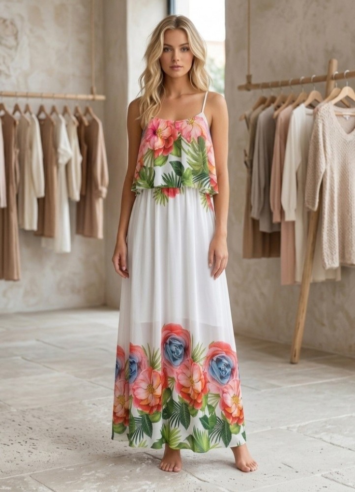 0298 Μάξι φόρεμα floral Λευκό