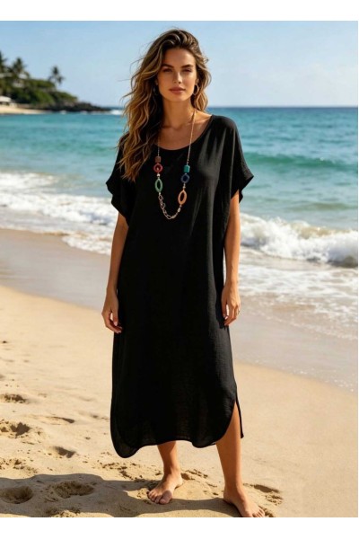 0264 Μίντι φόρεμα oversize με κολιέ Μαύρο