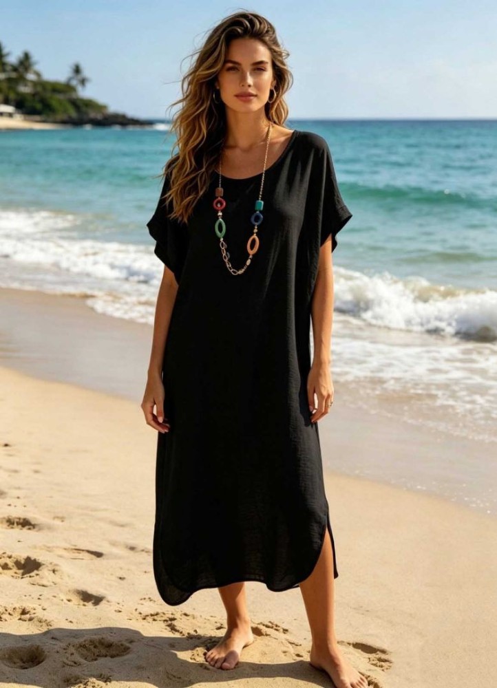 0264 Μίντι φόρεμα oversize με κολιέ Μαύρο