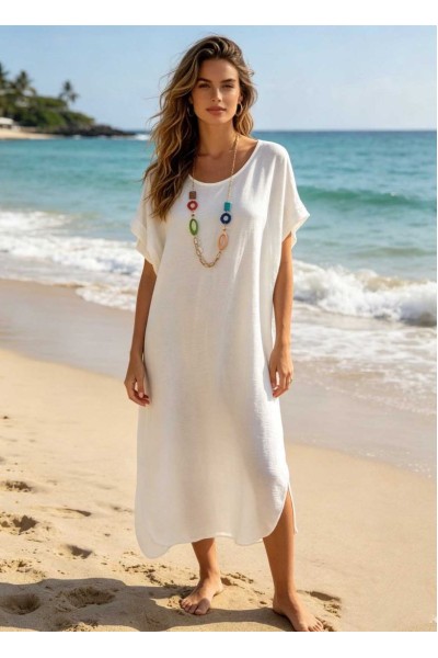 0264 Μίντι φόρεμα oversize με κολιέ Λευκό
