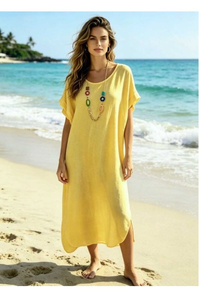 0264 Μίντι φόρεμα oversize με κολιέ Κίτρινο