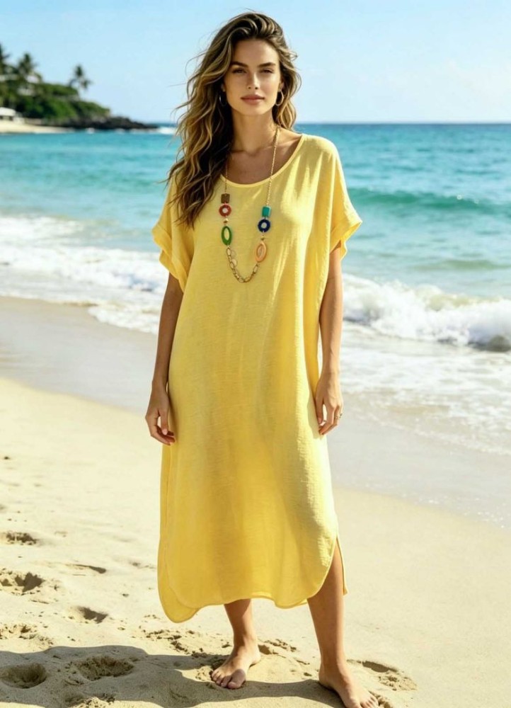 0264 Μίντι φόρεμα oversize με κολιέ Κίτρινο