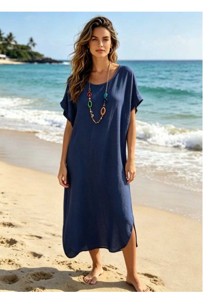 0264 Μίντι φόρεμα oversize με κολιέ Μπλε