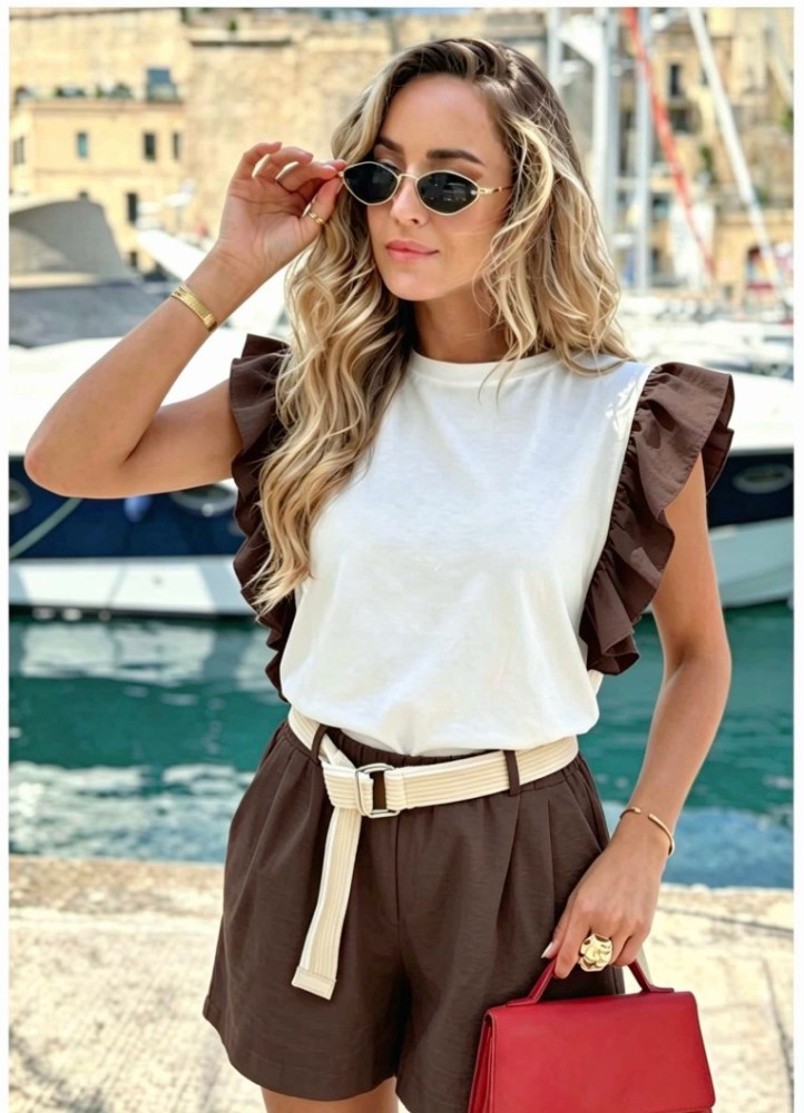 12887 Σετ σόρτς με μπλούζα Καφέ