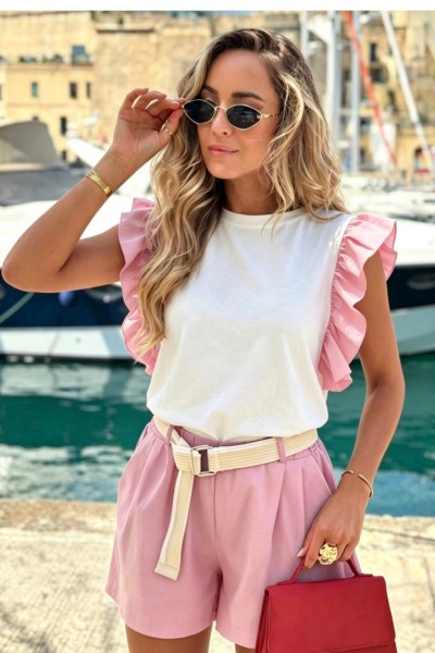 12887 Σετ σόρτς με μπλούζα Ροζ