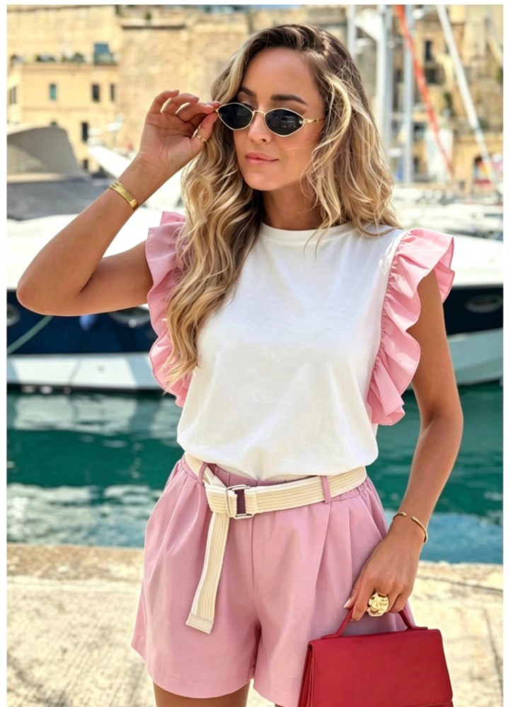 12887 Σετ σόρτς με μπλούζα Ροζ