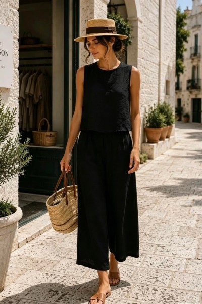 12880 Σετ Top + Ζιπ Κιλότ Μαύρο