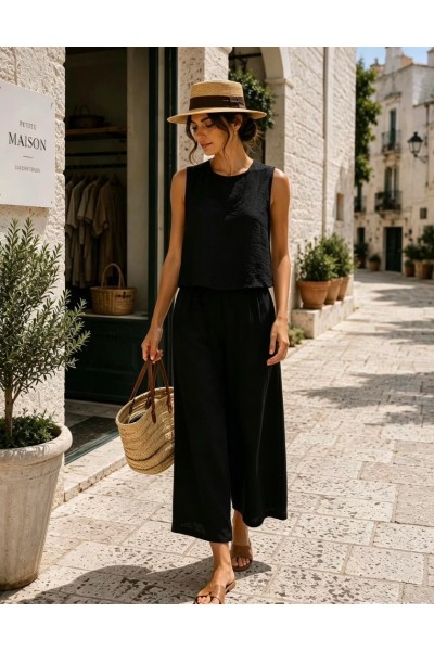 12880 Σετ Top + Ζιπ Κιλότ Μαύρο