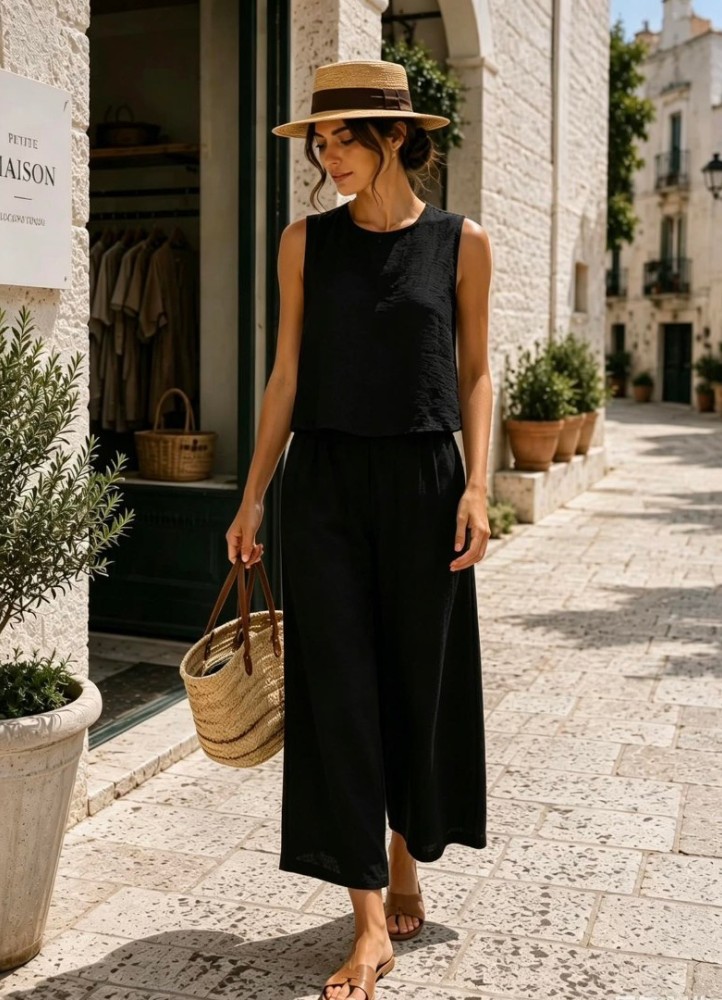12880 Σετ Top + Ζιπ Κιλότ Μαύρο