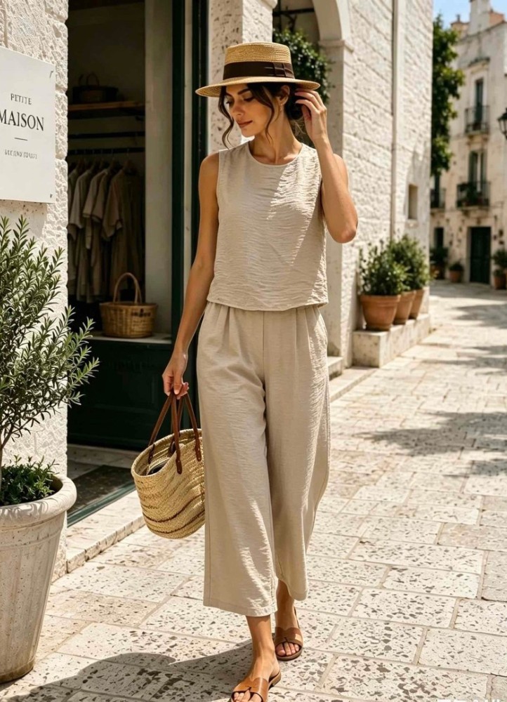 12880 Σετ Top + Ζιπ Κιλότ Μπεζ