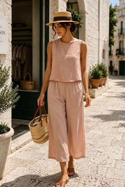 12880 Σετ Top + Ζιπ Κιλότ Ροζ