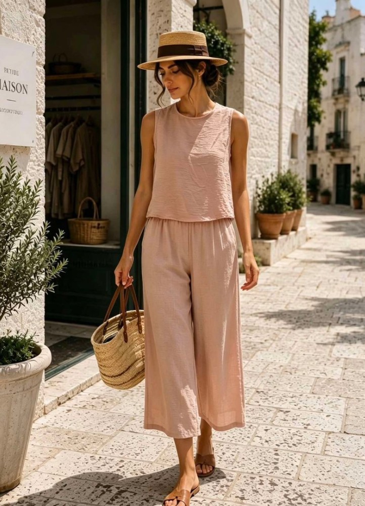 12880 Σετ Top + Ζιπ Κιλότ Ροζ