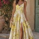 0225 Φόρεμα Maxi Floral Κίτρινο-μπεζ