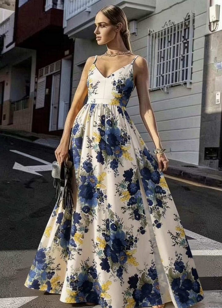 0225 Φόρεμα Maxi classic Μπλε