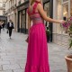 0222 Μάξι φόρεμα boho με βολάν στις τιράντες Φούξια