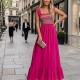 0222 Μάξι φόρεμα boho με βολάν στις τιράντες Φούξια