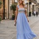 0222 Μάξι φόρεμα boho με βολάν στις τιράντες Γαλάζιο