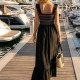 0222 Μάξι φόρεμα boho με βολάν στις τιράντες  Μαύρο