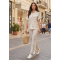 12883 Σετ πουκάμισο με παντελόνι με λουλούδια Wide Style Μπεζ