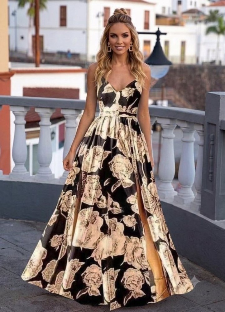 0225 Φόρεμα Maxi Gold Roses