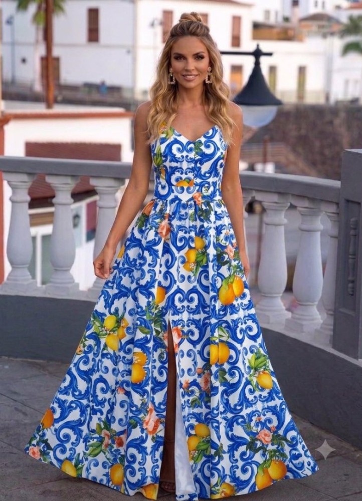 0225  Φόρεμα Maxi Leafs Ρουά Lemons