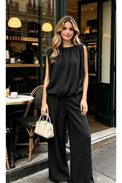 12884 Σετ παντελόνι και μπλούζα Wide Style Μαύρο