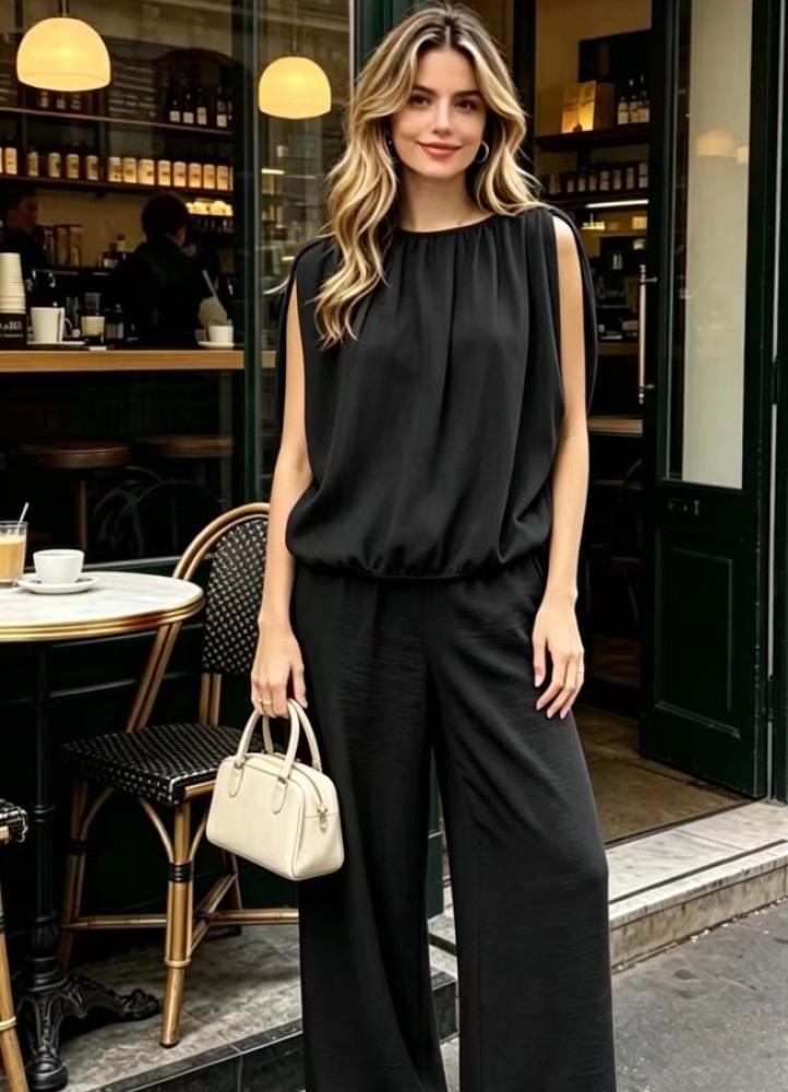 12884 Σετ παντελόνι και μπλούζα Wide Style Μαύρο