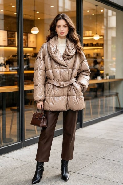21335 Μπουφάν Street Style Μπεζ