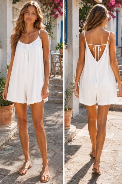 1642 Ολόσωμο σόρτς Summer style Λευκό