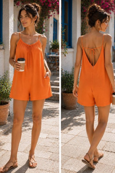1642 Ολόσωμο σόρτς Summer style Πορτοκαλί